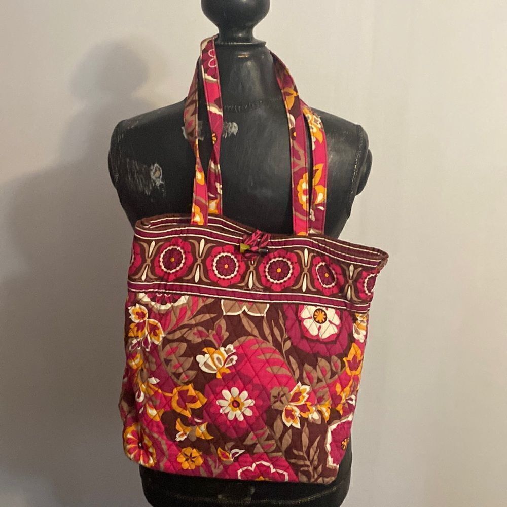 Vera Bradley Tote Brown/burgundy/white   13 x 14
